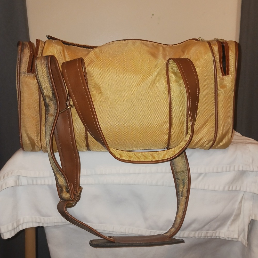Vintage Gold Nylon Camera Gear Duffel Bag Bundle Soligor Flash Cokin Filters